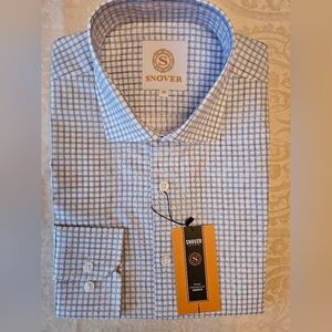 Men’s Light Blue Check Grid Shirt, Snover, 40, NWT
